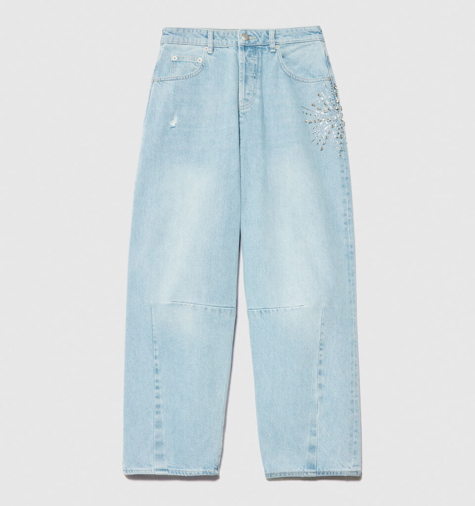Barrel fit jeans with embroidery - women's carrot fit jeans - Light Blue | Sisley image number 7